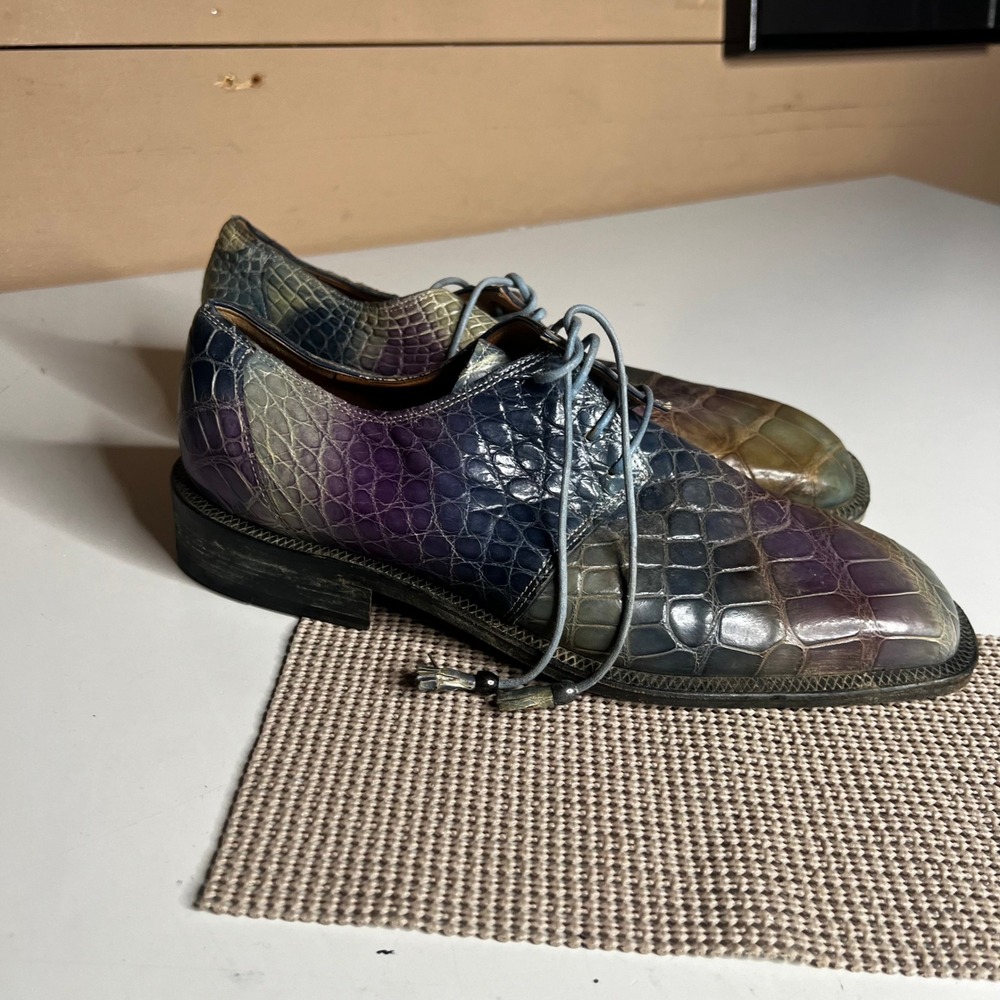 Mauri for Wendel's Alligator Leather Mismatched Oxfords Multi-Color 8R 9L Italy